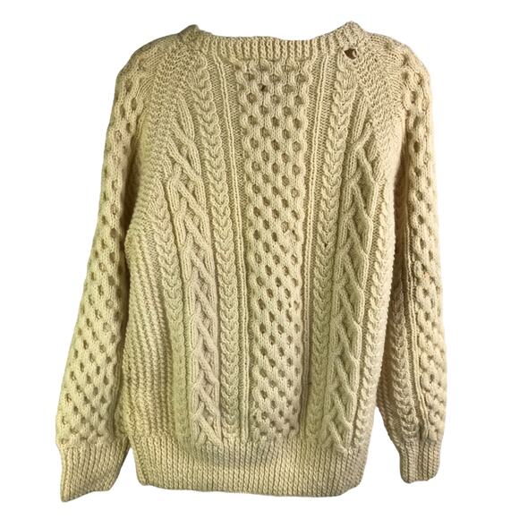 Tara Fashions Sweater Womens M Vintage Cream Wool Cable Knit Fisherman Crew Neck - Picture 3 of 7